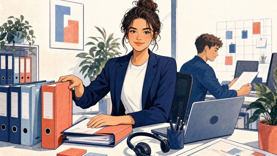 Stilisierte Illustration zum Ausbildungsberuf Kaufmann/-frau für Büromanagement