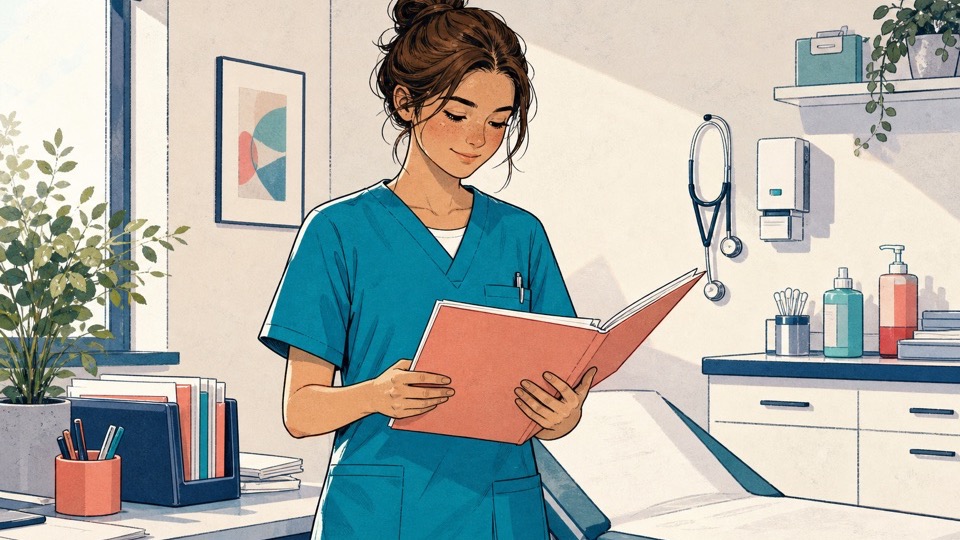 Stilisierte Illustration zum Ausbildungsberuf Medizinische:r Fachangestellte:r